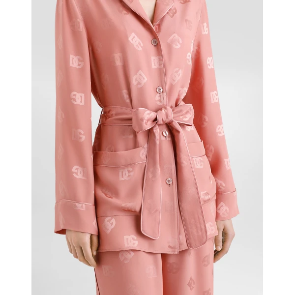 Dolce & Gabbana Long-sleeved silk jacquard pajama shirt with DG logo, view 4