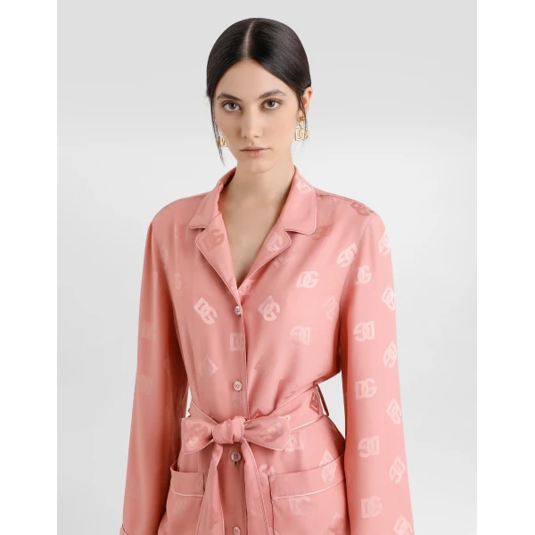 Dolce & Gabbana Long-sleeved silk jacquard pajama shirt with DG logo, view 5