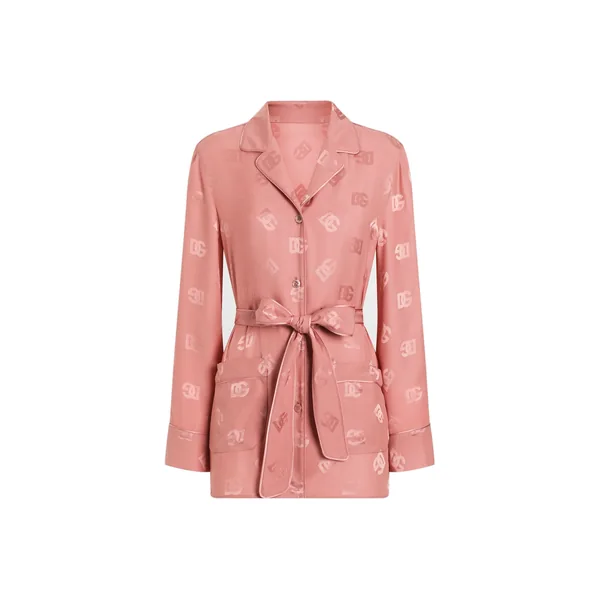 Dolce & Gabbana Long-sleeved silk jacquard pajama shirt with DG logo