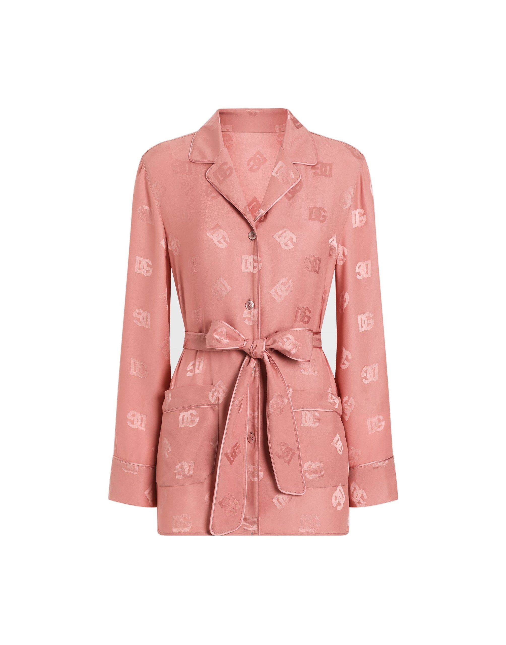 Dolce & Gabbana Long-sleeved silk jacquard pajama shirt with DG logo
