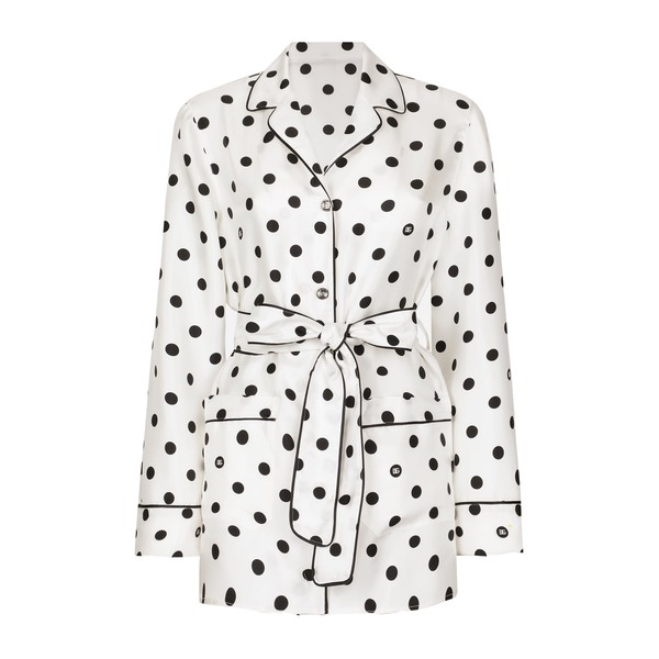 Dolce & Gabbana Long-sleeved silk pajama shirt with polka-dot print