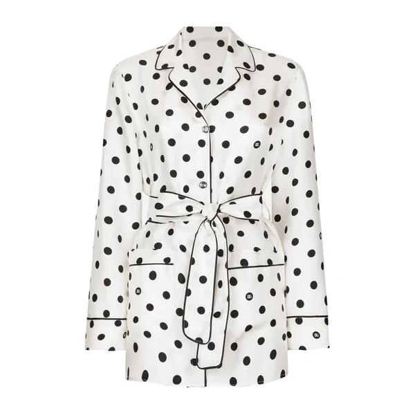 Dolce & Gabbana Long-sleeved silk pajama shirt with polka-dot print