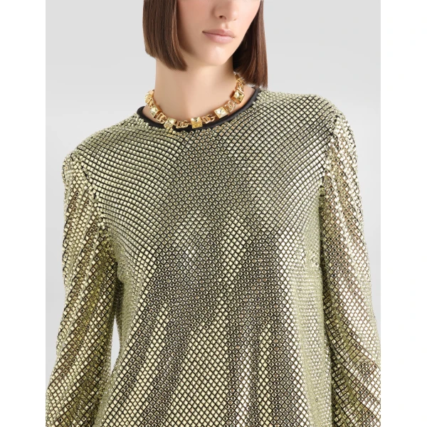 Dolce & Gabbana Long-sleeved top in crystal mesh, view 4