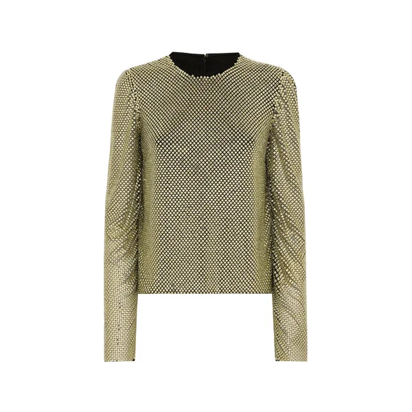 Long-sleeved top in crystal mesh