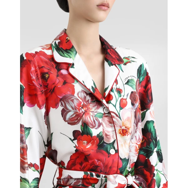 Dolce & Gabbana Long-sleeved twill pajama shirt with rose print, view 4