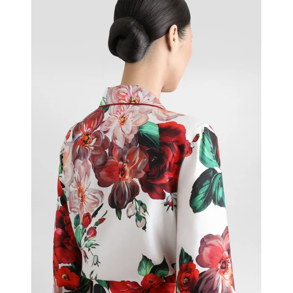 Dolce & Gabbana Long-sleeved twill pajama shirt with rose print, view 5