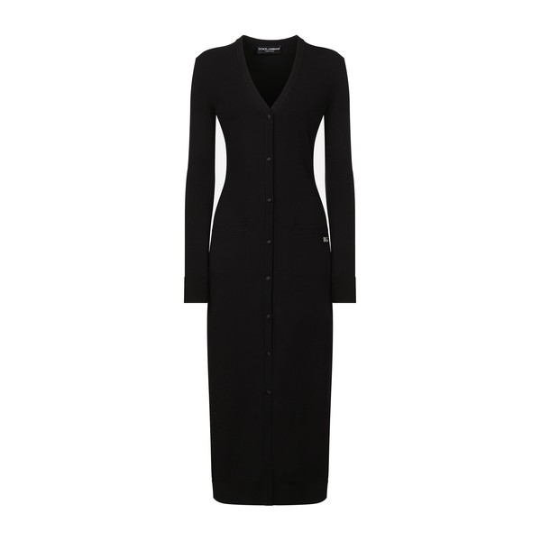 Dolce & Gabbana Long stretch viscose knit cardigan with DG logo