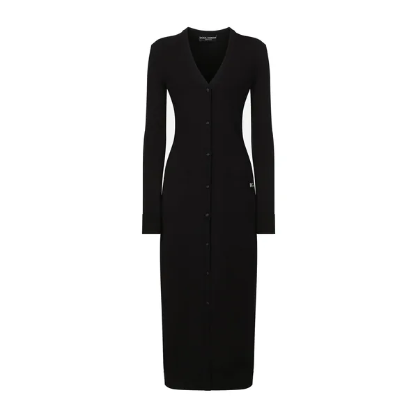 Dolce & Gabbana Long stretch viscose knit cardigan with DG logo