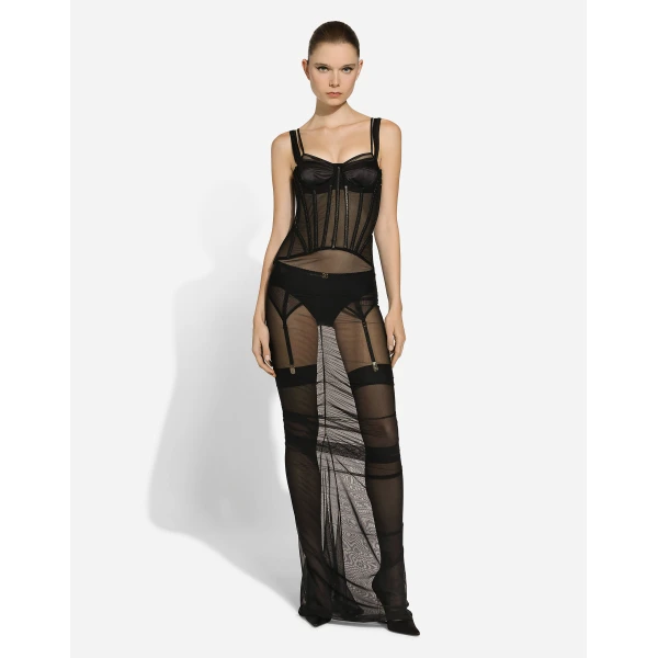 Dolce & Gabbana Long tulle dress with corset details, view 2