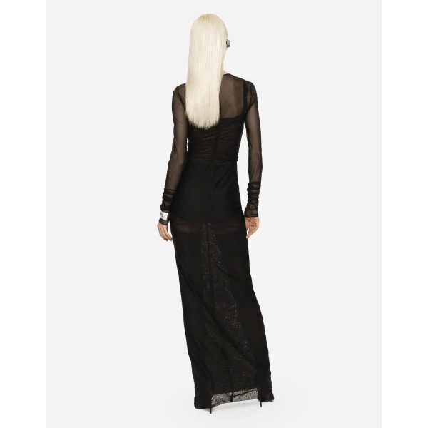 Dolce & Gabbana Long tulle dress with rhinestone cross embellishment, view 3