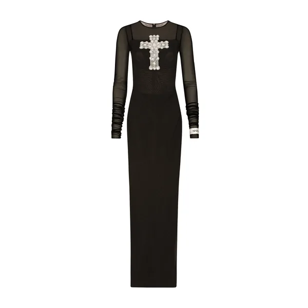 Dolce & Gabbana Long tulle dress with rhinestone cross embellishment