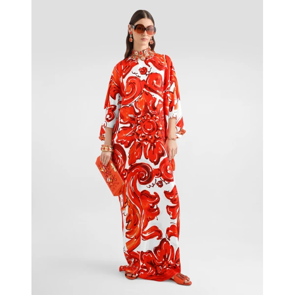 Dolce & Gabbana Long tunic dress in majolica-print twill, view 2