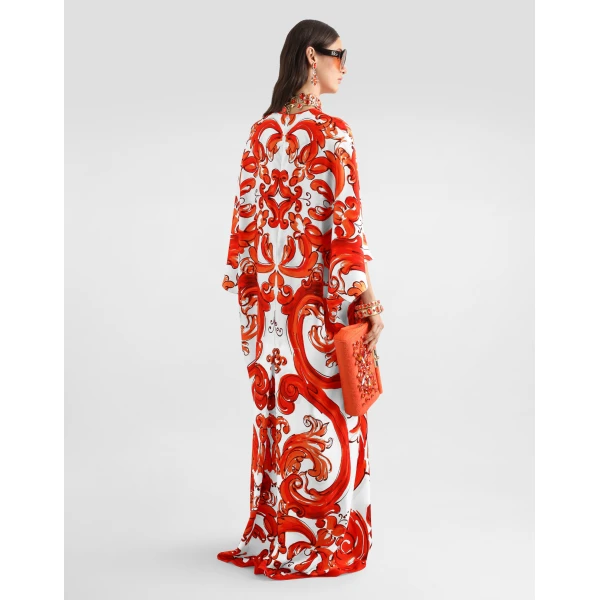 Dolce & Gabbana Long tunic dress in majolica-print twill, view 3