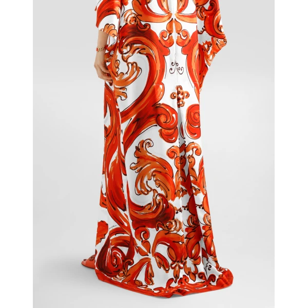 Dolce & Gabbana Long tunic dress in majolica-print twill, view 5