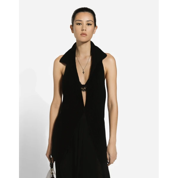 Dolce & Gabbana Long wool fisherman’s rib-knit vest, view 4
