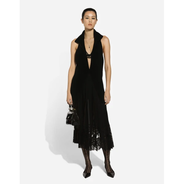 Dolce & Gabbana Long wool fisherman’s rib-knit vest, view 6