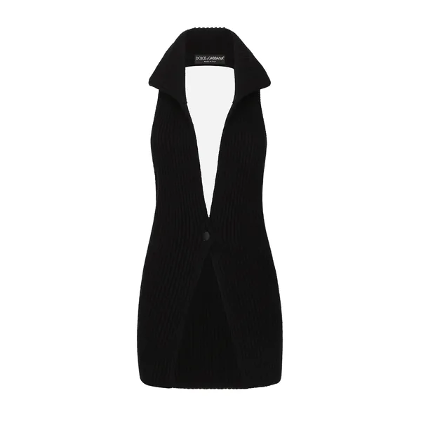 Long wool fisherman’s rib-knit vest