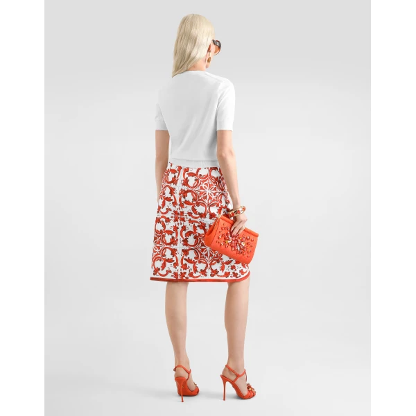 Dolce & Gabbana Majolica-print brocade skirt with jewel buttons, view 3
