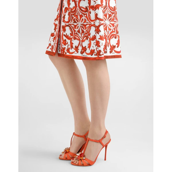 Dolce & Gabbana Majolica-print brocade skirt with jewel buttons, view 5