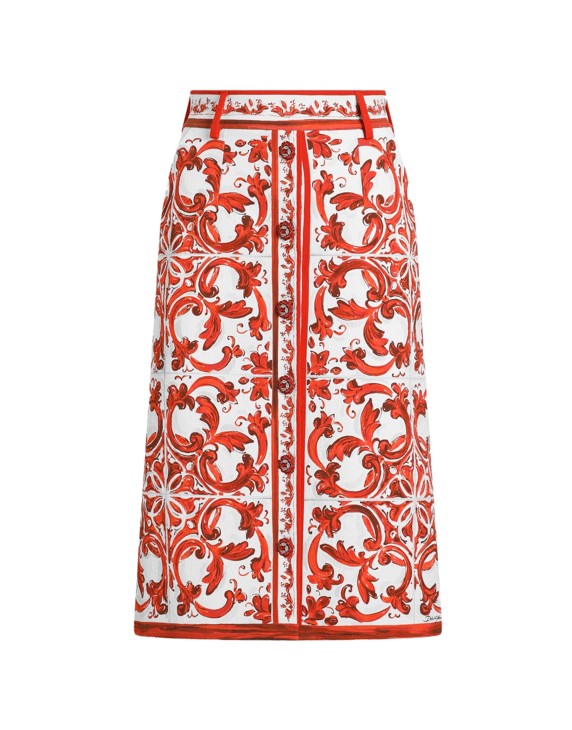 Dolce & Gabbana Majolica-print brocade skirt with jewel buttons