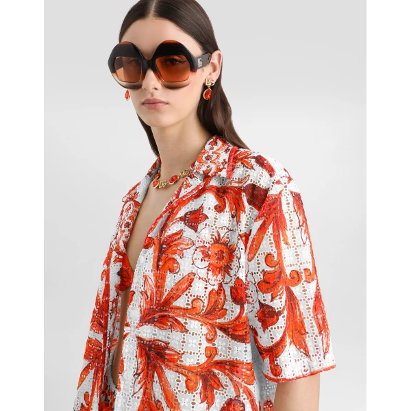 Dolce & Gabbana Majolica-print broderie anglaise lace shirt, view 4