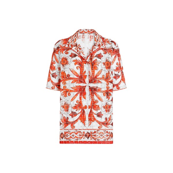 Dolce & Gabbana Majolica-print broderie anglaise lace shirt