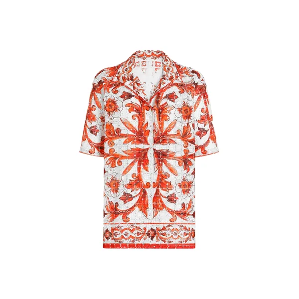 Dolce & Gabbana Majolica-print broderie anglaise lace shirt
