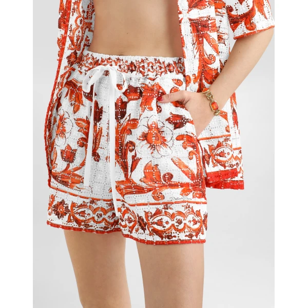 Dolce & Gabbana Majolica-print broderie anglaise lace shorts, view 4