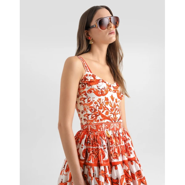 Dolce & Gabbana Majolica-print charmeuse bustier top, view 4