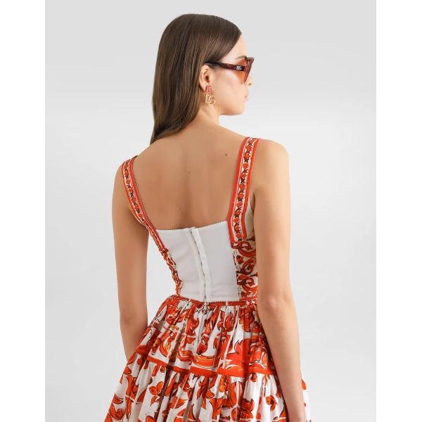 Dolce & Gabbana Majolica-print charmeuse bustier top, view 5