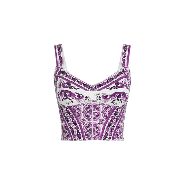Dolce & Gabbana Majolica-print charmeuse bustier top