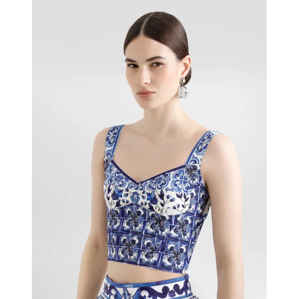Dolce & Gabbana Majolica-print charmeuse corset Top, view 4