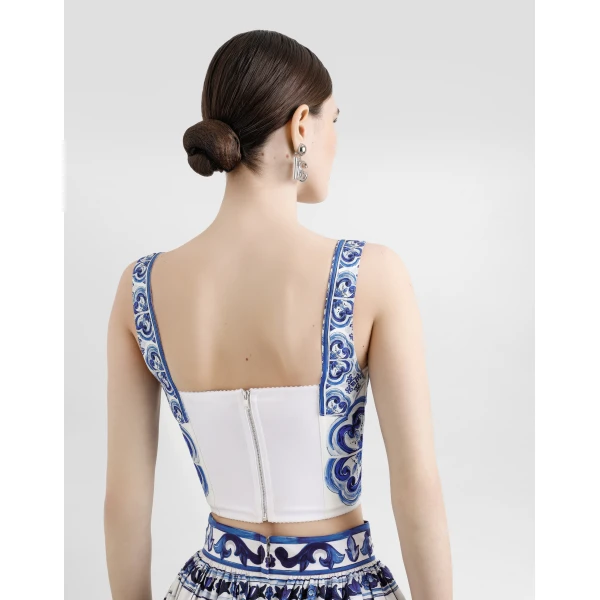 Dolce & Gabbana Majolica-print charmeuse corset Top, view 5