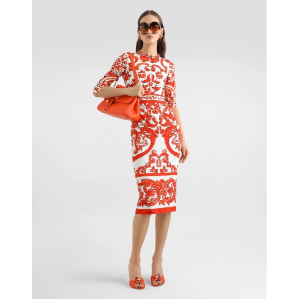Dolce & Gabbana Majolica-print charmeuse dress, view 2