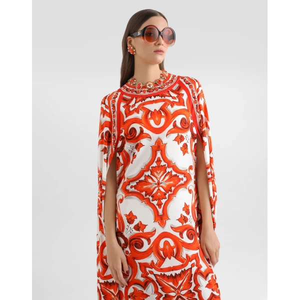 Dolce & Gabbana Majolica-print charmeuse dress, view 4