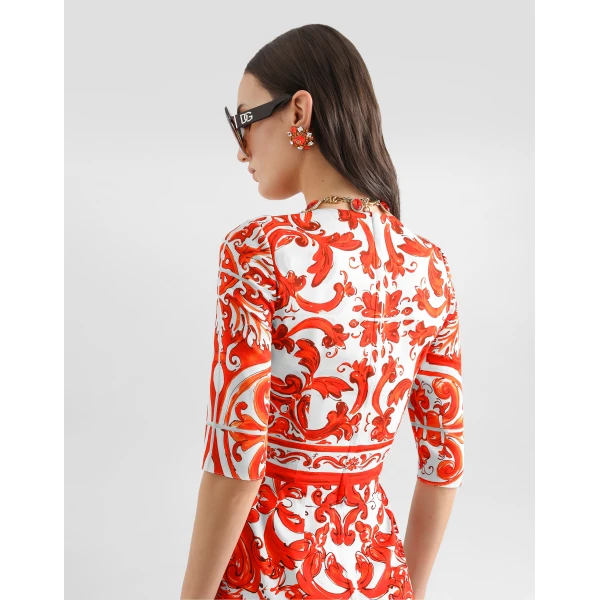 Dolce & Gabbana Majolica-print charmeuse dress, view 5