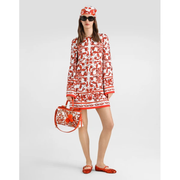 Dolce & Gabbana Majolica-print charmeuse dress with embroidery, view 2