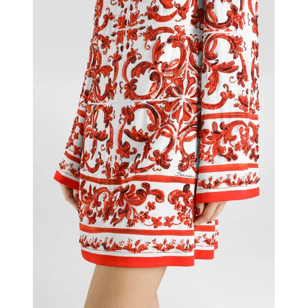 Dolce & Gabbana Majolica-print charmeuse dress with embroidery, view 4
