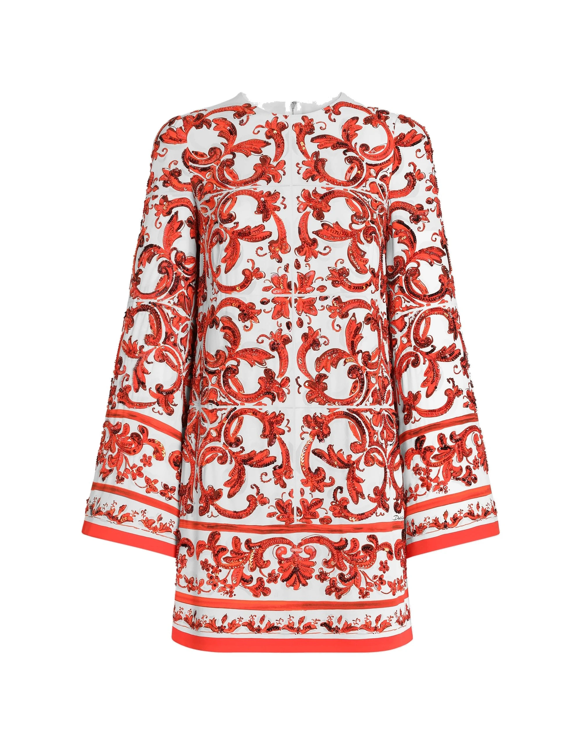 Dolce & Gabbana Majolica-print charmeuse dress with embroidery