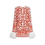 Dolce & Gabbana Majolica-print charmeuse dress with feather trim