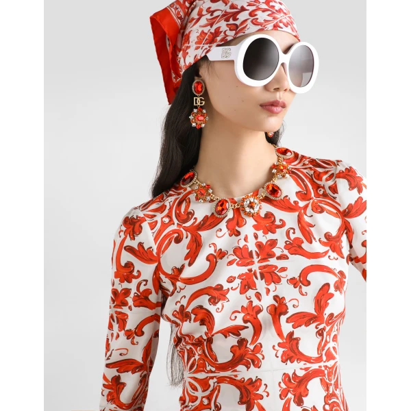 Dolce & Gabbana Majolica-print charmeuse fitted top, view 4