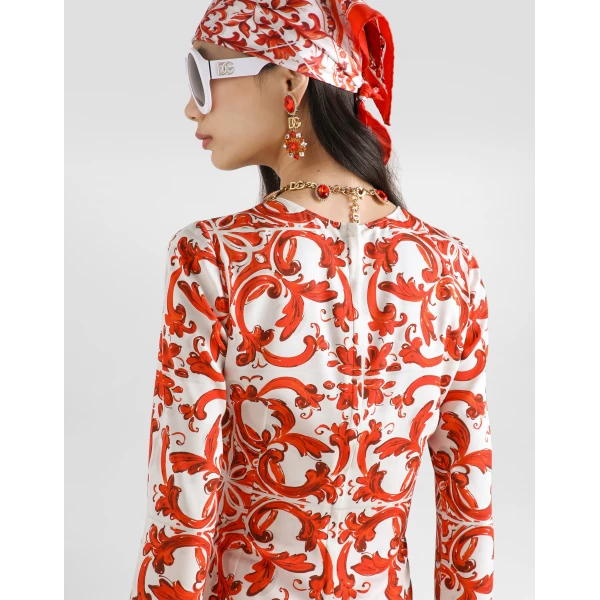 Dolce & Gabbana Majolica-print charmeuse fitted top, view 5