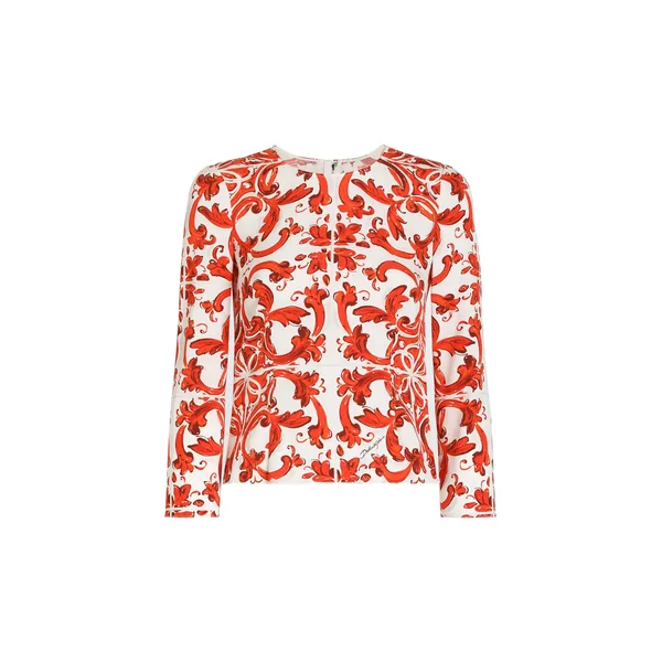 Dolce & Gabbana Majolica-print charmeuse fitted top