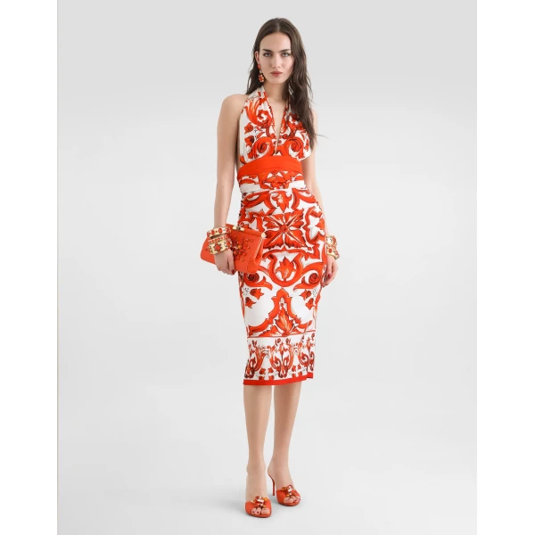 Dolce & Gabbana Majolica-print charmeuse long dress, view 2