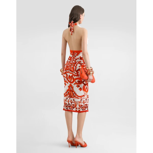 Dolce & Gabbana Majolica-print charmeuse long dress, view 3