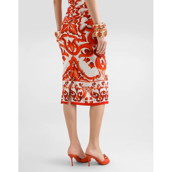 Dolce & Gabbana Majolica-print charmeuse long dress, view 5