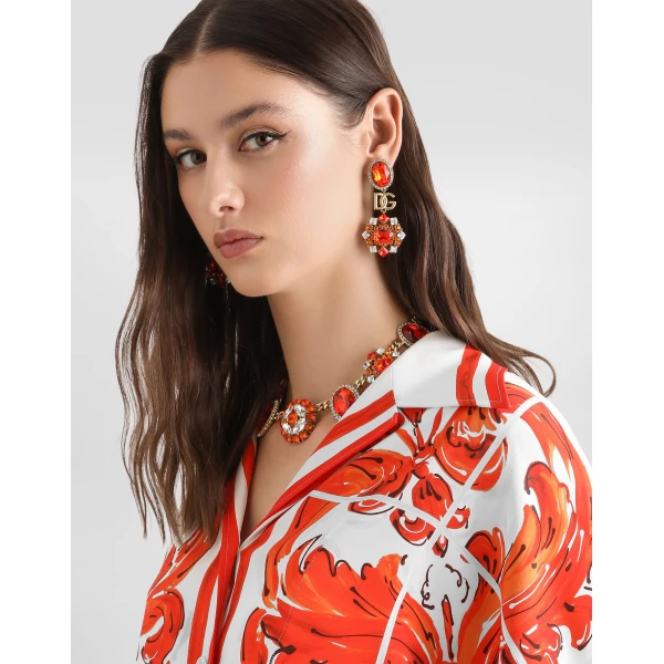 Dolce & Gabbana Majolica-print charmeuse shirt with feather trim, view 4