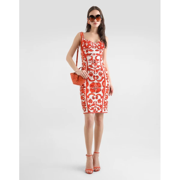 Dolce & Gabbana Majolica-print charmeuse short dress, view 2