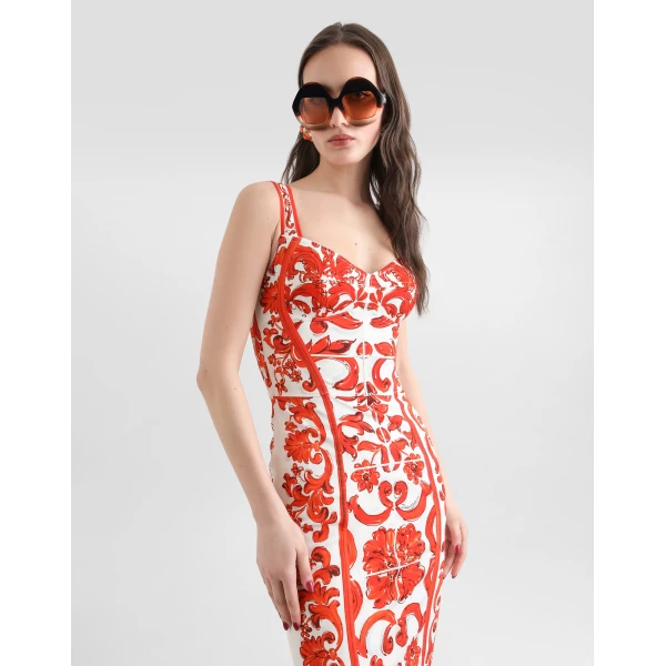 Dolce & Gabbana Majolica-print charmeuse short dress, view 4