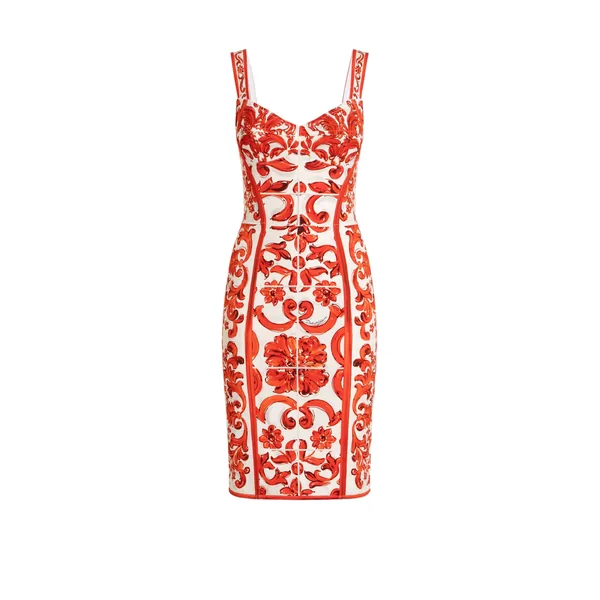 Dolce & Gabbana Majolica-print charmeuse short dress